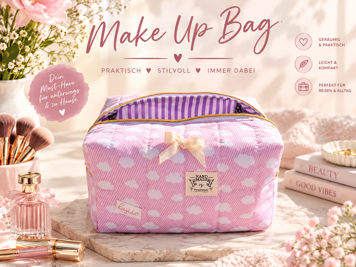 Handgenähte Zipperbag „Wolkenzauber“ ☁️🩷