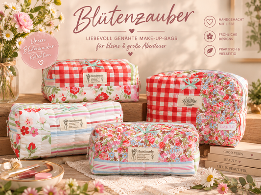 🌸 Blütenzauber – Kosmetiktaschen mit Herz
