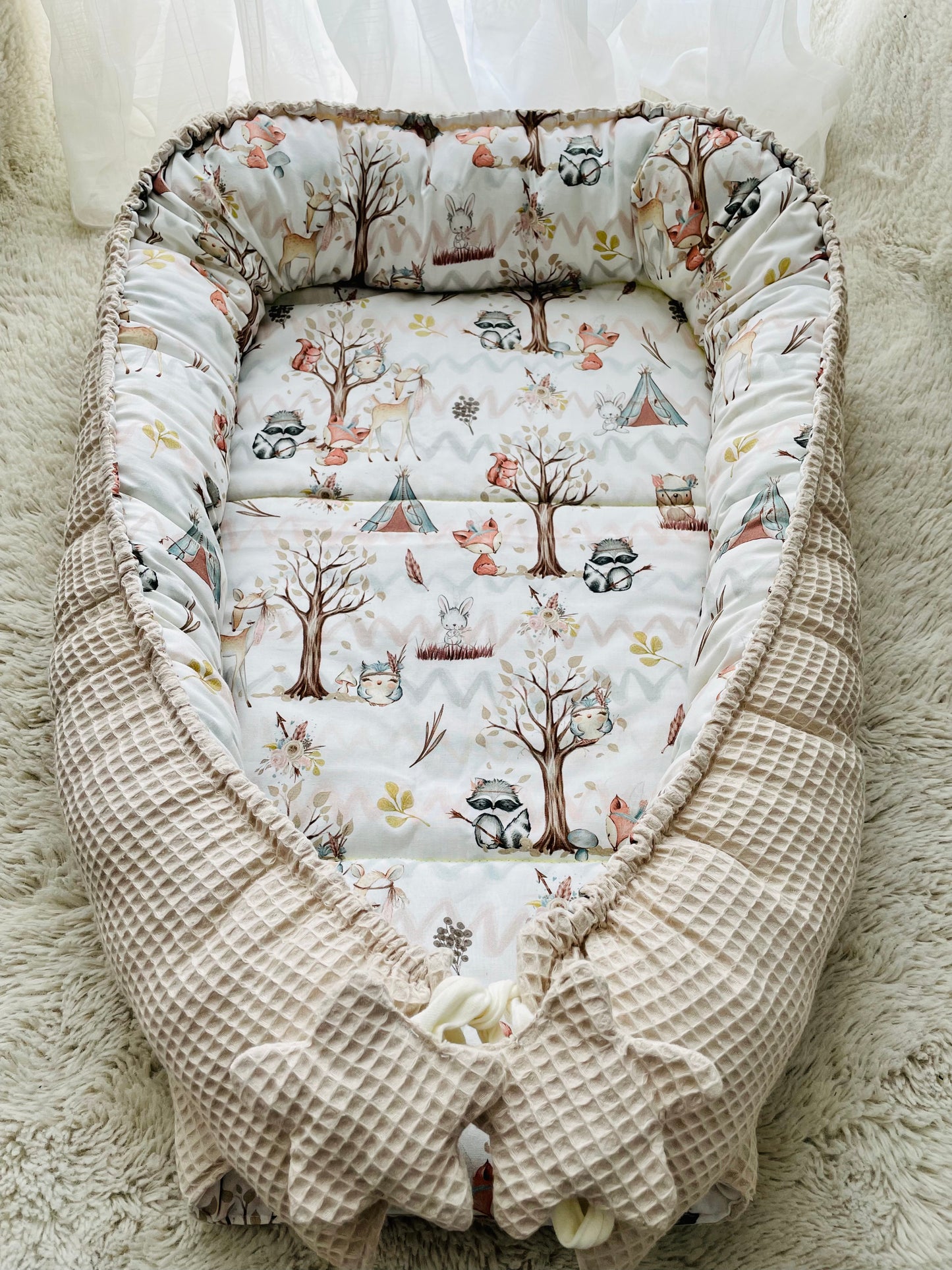 Spielmatte, Spielunterlage, Wickelauflage, Waffelpiquet, Waldtiere, Babydecke