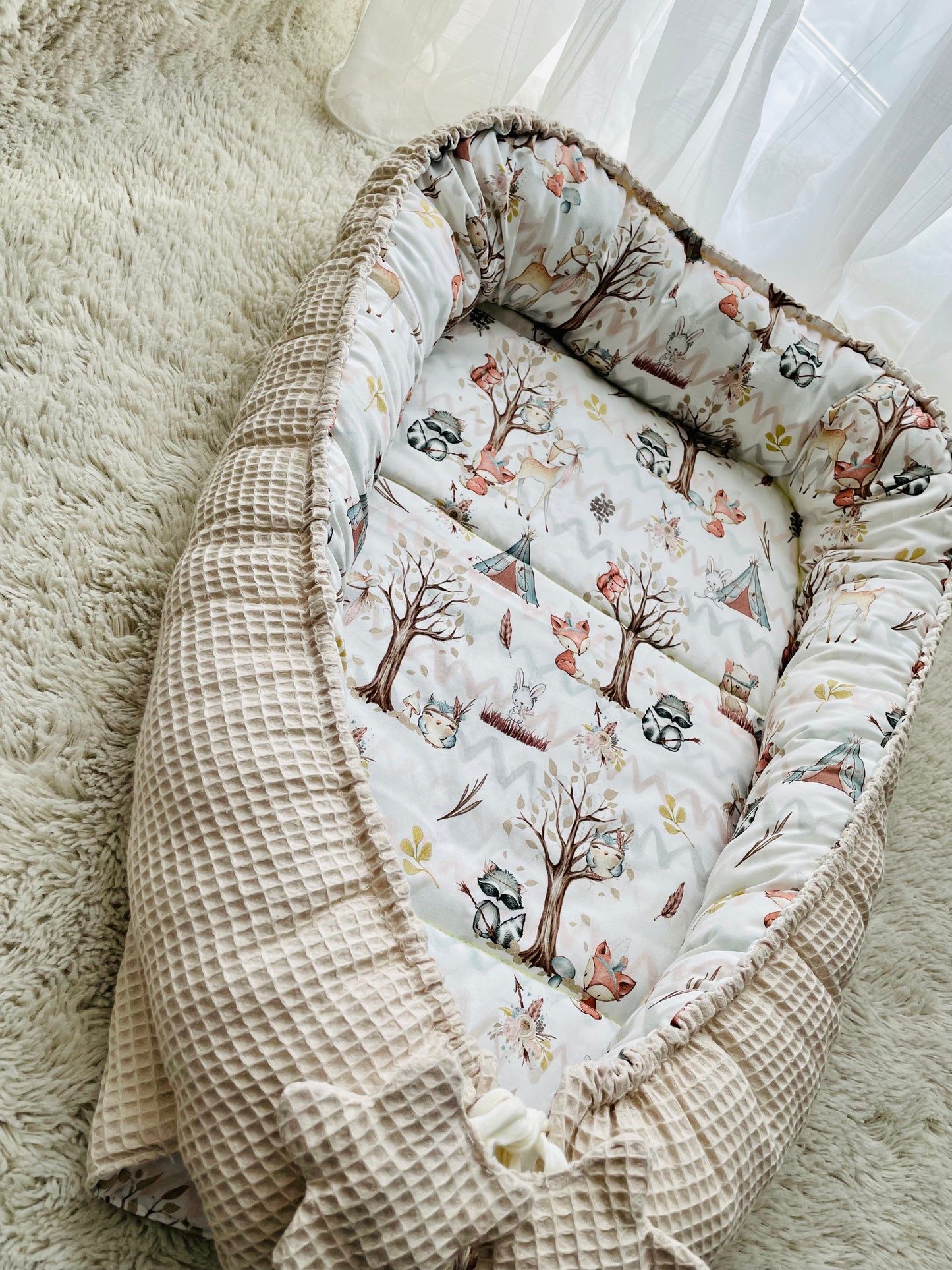 Spielmatte, Spielunterlage, Wickelauflage, Waffelpiquet, Waldtiere, Babydecke
