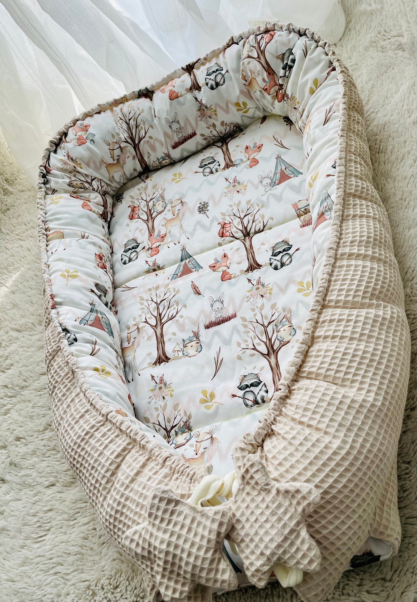 Spielmatte, Spielunterlage, Wickelauflage, Waffelpiquet, Waldtiere, Babydecke