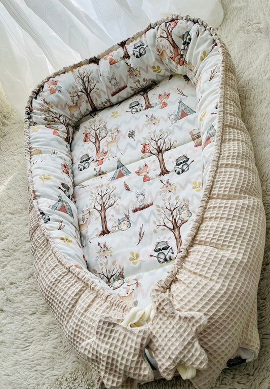 Spielmatte, Spielunterlage, Wickelauflage, Waffelpiquet, Waldtiere, Babydecke