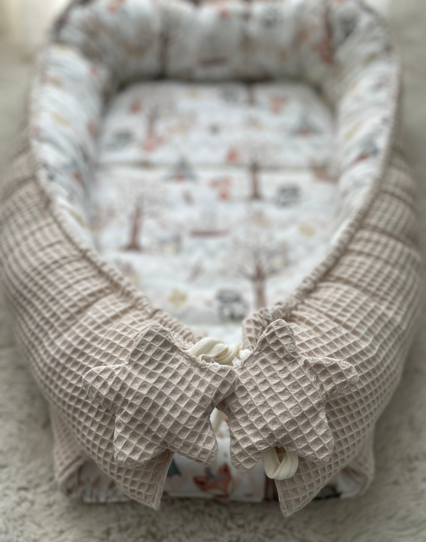 Spielmatte, Spielunterlage, Wickelauflage, Waffelpiquet, Waldtiere, Babydecke