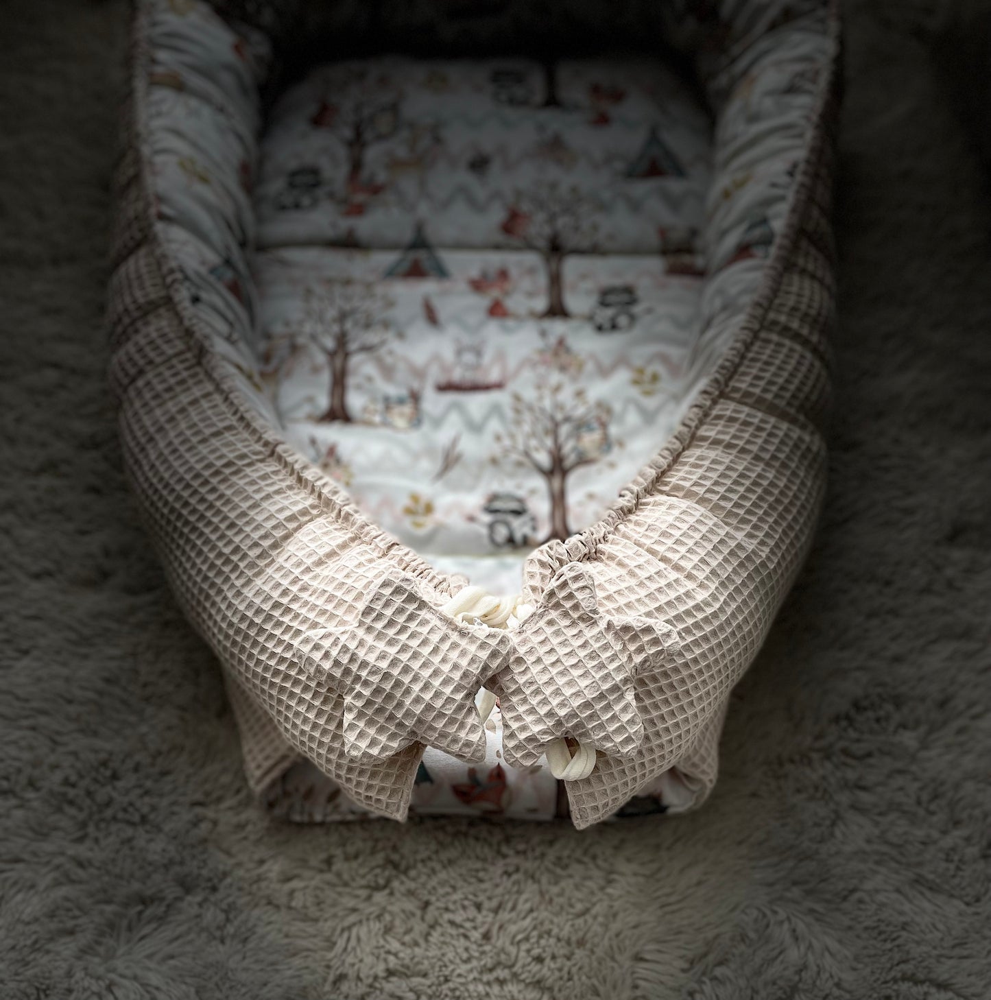 Spielmatte, Spielunterlage, Wickelauflage, Waffelpiquet, Waldtiere, Babydecke