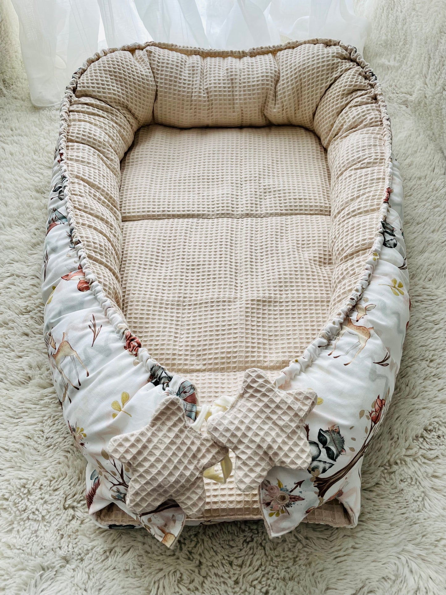 Spielmatte, Spielunterlage, Wickelauflage, Waffelpiquet, Waldtiere, Babydecke