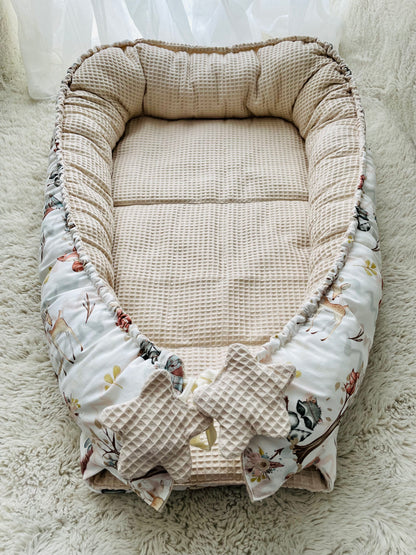 Spielmatte, Spielunterlage, Wickelauflage, Waffelpiquet, Waldtiere, Babydecke