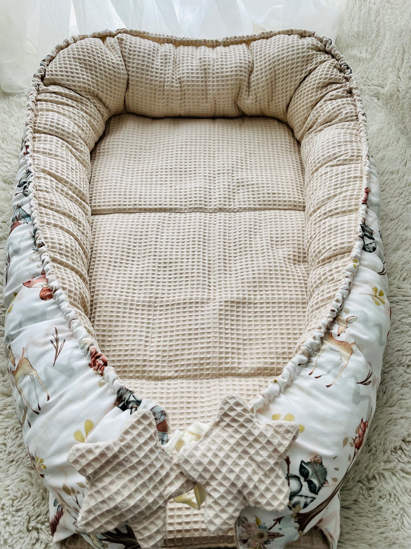 Spielmatte, Spielunterlage, Wickelauflage, Waffelpiquet, Waldtiere, Babydecke